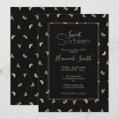 Elegant Golden Butterflies Black Pattern Kaart (Voorkant / Achterkant)