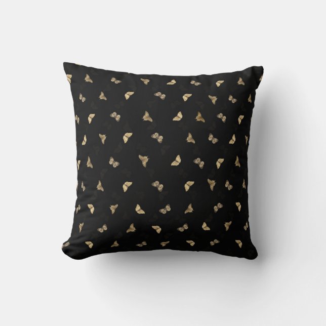 Elegant Golden Butterflies Black Pattern Kussen (Voorkant)