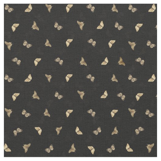 Elegant Golden Butterflies Black Pattern Stof (Close Up)