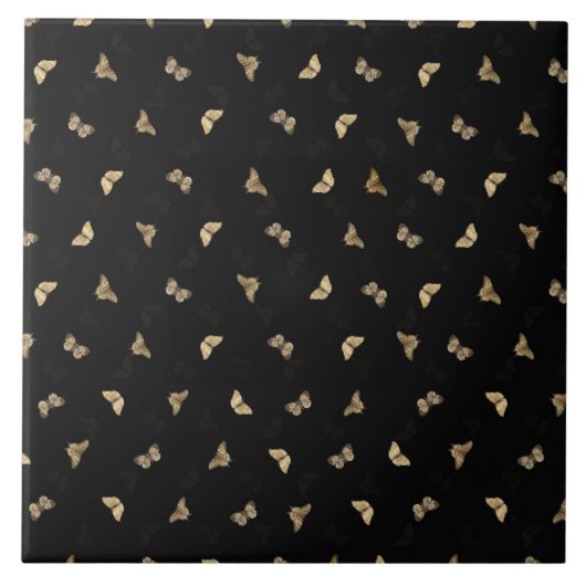 Elegant Golden Butterflies Black Pattern Tegeltje (Voorkant)