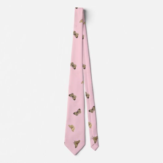 Elegant Golden Butterflies Roze Patroon Stropdas (Voorkant)