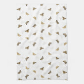 Elegant Golden Butterflies White Pattern Theedoek (Verticaal)