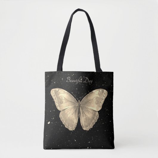 Elegant golden Butterfly en zwarte hemel met sterr Tote Bag (Voorkant)