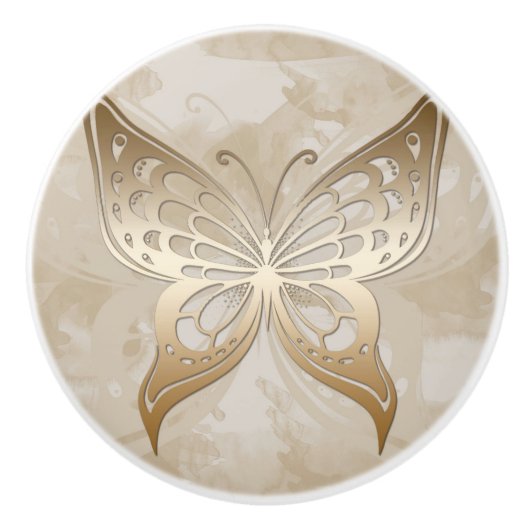 Elegant Golden Butterfly Keramische Knop (Voorkant)
