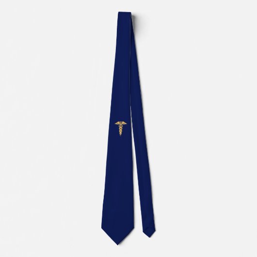 Elegant Golden Caduceus over Navy Blue Stropdas (Voorkant)