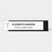 Elegant Golden Caduceus over White Bureau Naambordje (Voorkant)