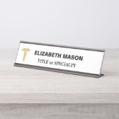 Elegant Golden Caduceus over White Bureau Naambordje (Voorkant)