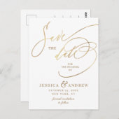 Elegant Golden Calligraphy Wedding Save the Date Briefkaart (Voorkant / Achterkant)