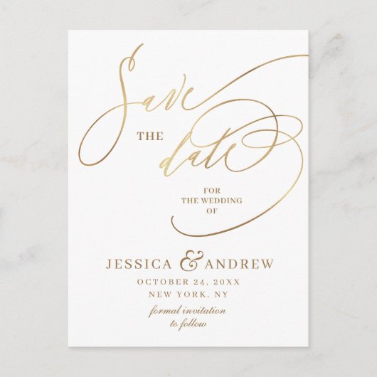 Elegant Golden Calligraphy Wedding Save the Date Briefkaart (Voorkant)