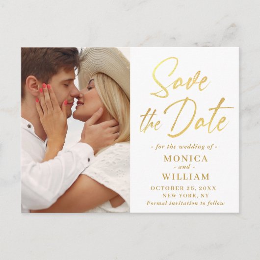 Elegant Golden Calligraphy Wedding Save the Date Briefkaart (Voorkant)
