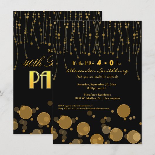 Elegant Golden Chains Birthday Party Invite Kaart (Voorkant / Achterkant)