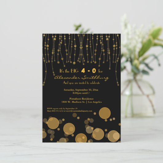 Elegant Golden Chains Birthday Party Invite Kaart (Staand voorkant)