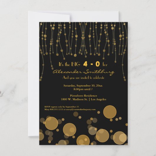 Elegant Golden Chains Birthday Party Invite Kaart (Voorkant)