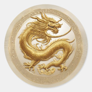 Elegant Golden Chinese Dragon Nieuwjaar Ronde Sticker