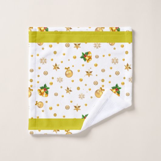 Elegant Golden Christmas Icons & Monogram on White Bad Handdoek (Wasdoekje)