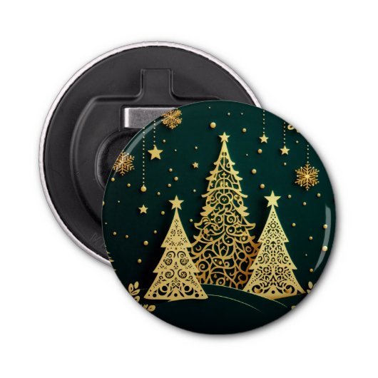 Elegant Golden Christmas Tree Pattern Button Flesopener (Voorkant)