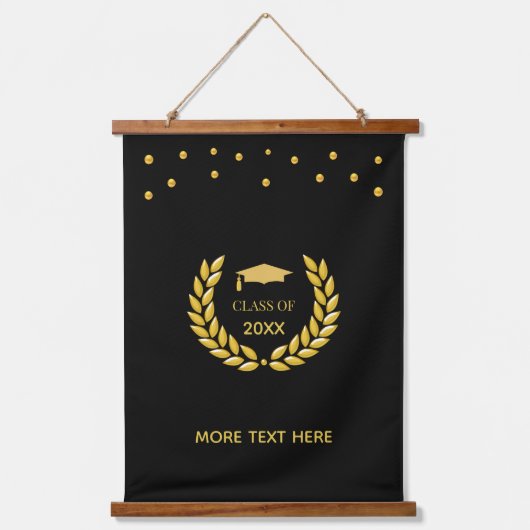 Elegant Golden Class of Afstuderen on Black Hangend Wandkleed (Voorkant)