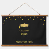 Elegant Golden Confetti Afstuderen op zwart Hangend Wandkleed (Voorkant)