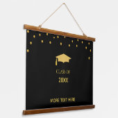 Elegant Golden Confetti Afstuderen op zwart Hangend Wandkleed (Gebogen)