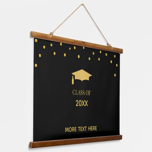 Elegant Golden Confetti Afstuderen op zwart Hangend Wandkleed (Gebogen)