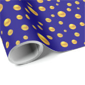 Elegant Golden Confetti op blauw Cadeaupapier (Rol Hoek)