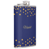 Elegant Golden Confetti op Navy Blue Heupfles (Rechts)