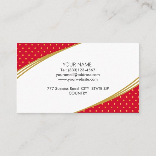 Elegant Golden Confetti op rood en wit Visitekaartje (Achterkant)