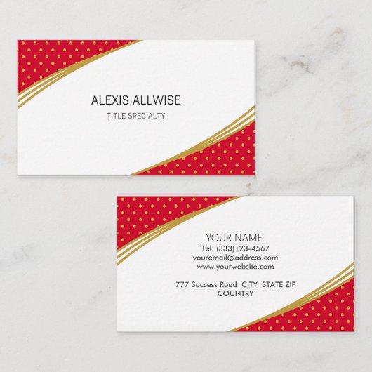 Elegant Golden Confetti op rood en wit Visitekaartje (Voorkant / Achterkant)