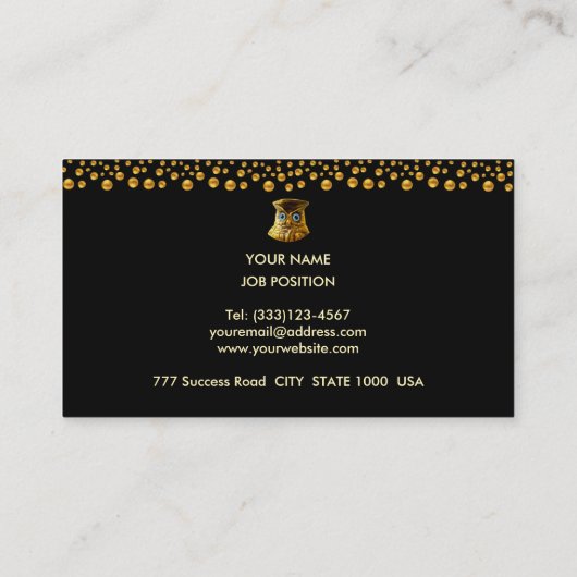 Elegant Golden Confetti op zwart Visitekaartje (Achterkant)