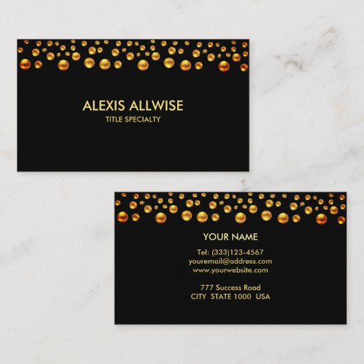 Elegant Golden Confetti op zwart Visitekaartje (Voorkant / Achterkant)