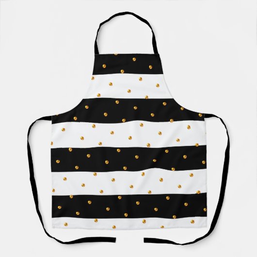 Elegant Golden Confetti op zwarte en witte streep Schort (Voorkant)