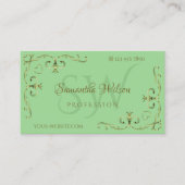 Elegant Golden Corners Initialen Sage Green Visitekaartje (Voorkant)