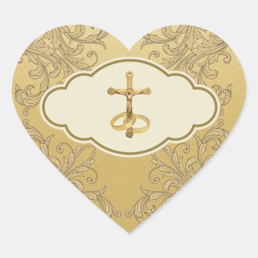 Elegant Golden Crucifix Wedding Rings Heart Stick Hart Sticker (Voorkant)