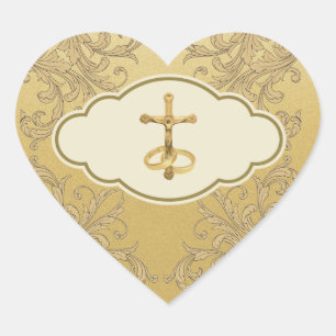 Elegant Golden Crucifix Wedding Rings Heart Stick Hart Sticker