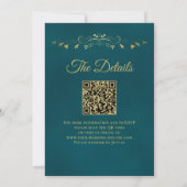 Elegant Golden Curls on Teal QR Code Wedding Kaart (Achterkant)