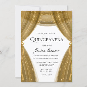 Elegant Golden Curtain Modern Quinceanera Kaart