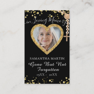 Elegant Golden Custom Memorial Prayer Fotokaart Visitekaartje