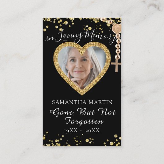 Elegant Golden Custom Memorial Prayer Fotokaart Visitekaartje (Voorkant)