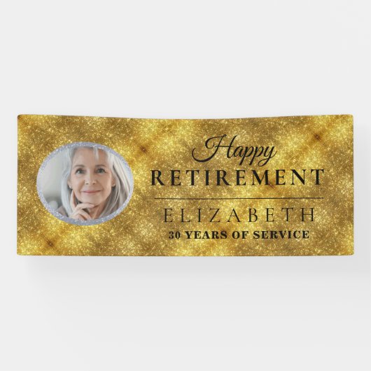 Elegant Golden Custom Photo Retirement Party Banne Spandoek (Horizontaal)