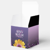 Elegant Golden Daisies met Paarse Glitter Wedding Bedankdoosjes (Geopend)