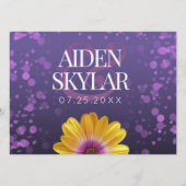 Elegant Golden Daisies met Paarse Glitter Wedding Programmakaart (Achterkant)