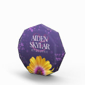 Elegant Golden Daisy met Paarse Glitter Wedding Fotoblokken (Rechts)