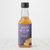 Elegant Golden Daisy met Paarse Glitter Wedding Likeurfles Etiket (Voorkant)