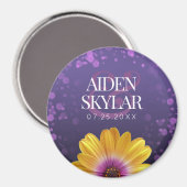 Elegant Golden Daisy met Paarse Glitter Wedding Magneet (Voorkant / Achterkant)