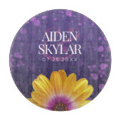 Elegant Golden Daisy met Paarse Glitter Wedding Snijplank (Voorkant)