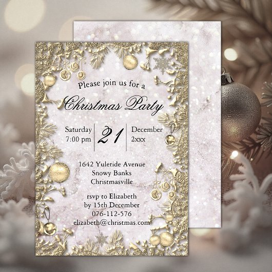 Elegant Golden Decorations en Glitter Kerstmis Kaart