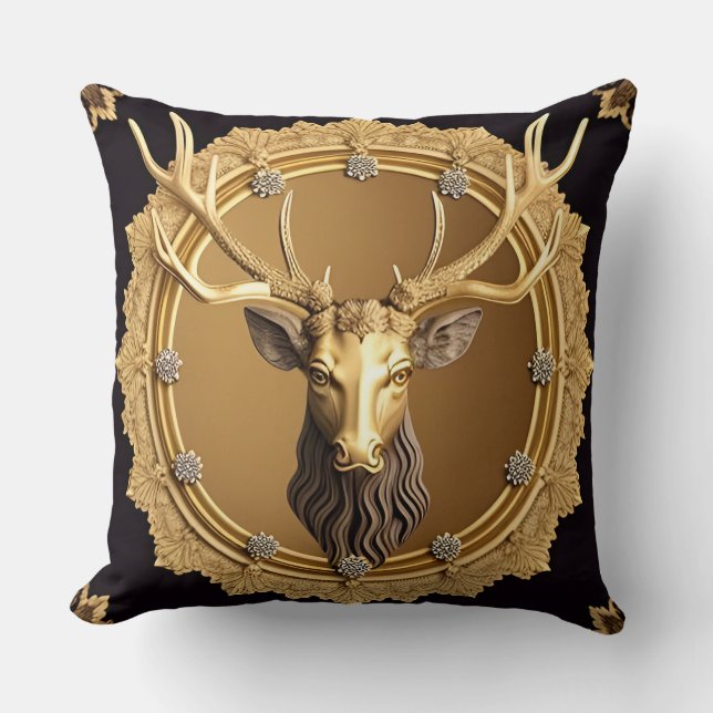 Elegant Golden Deer Embleem met  Lijst Kussen (Voorkant)