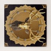 Elegant Golden Deer Embleem met Lijst Legpuzzel (Horizontaal)
