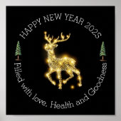 ✨ Elegant Golden Deer New Year Greeting Sticker |  Poster (Voorkant)