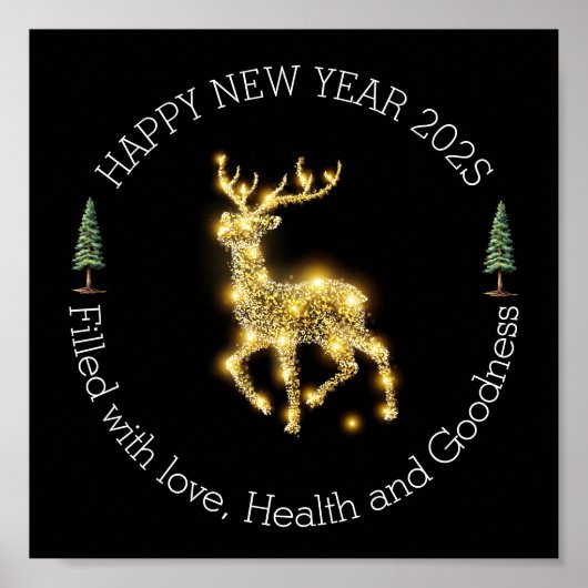 ✨ Elegant Golden Deer New Year Greeting Sticker |  Poster (Voorkant)